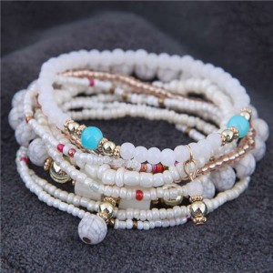 U.S. Fashion Bohemian Style Multilayer Beads Women Wholesale Bracelet - White