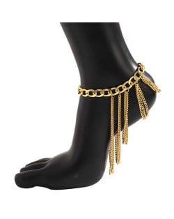 Multilayer Tassel Hip-hop Exaggerated Statement Women Alloy Chain Wholesale Anklet - Golden