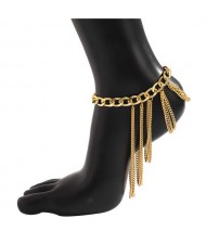 Multilayer Tassel Hip-hop Exaggerated Statement Women Alloy Chain Wholesale Anklet - Golden