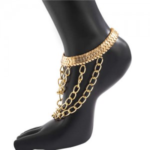 Three-layer Chain Tassel High Fashion Alloy Wholesale Anklet - Golden