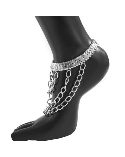 Three-layer Chain Tassel High Fashion Alloy Wholesale Anklet - Silver