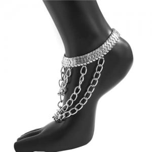 Three-layer Chain Tassel High Fashion Alloy Wholesale Anklet - Silver