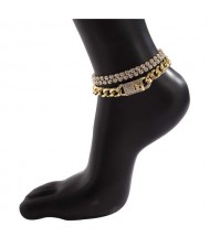 Vintage Style Shining Rhinestone Three-layers Chain Fashion Anklet - Golden