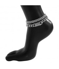 Vintage Style Shining Rhinestone Three-layers Chain Fashion Anklet - Silver