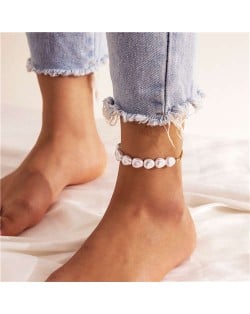 Simple Metal Chain and Pearl Stitching Women Wholesale Anklet