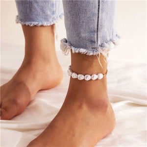 Simple Metal Chain and Pearl Stitching Women Wholesale Anklet