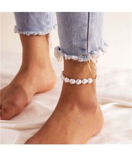 Simple Metal Chain and Pearl Stitching Women Wholesale Anklet