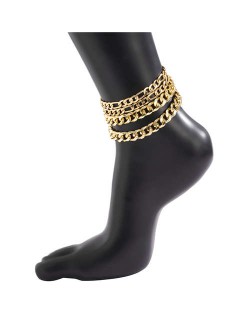 Punk Style Alloy Chain Fashion Design Four-layers Women Anklet - Golden