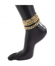 Punk Style Alloy Chain Fashion Design Four-layers Women Anklet - Golden