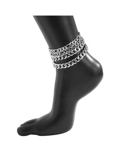 Punk Style Alloy Chain Fashion Design Four-layers Women Anklet - Silver