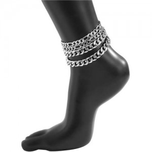 Punk Style Alloy Chain Fashion Design Four-layers Women Anklet - Silver