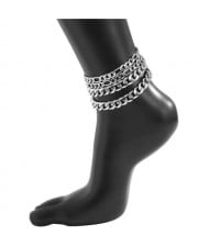 Punk Style Alloy Chain Fashion Design Four-layers Women Anklet - Silver