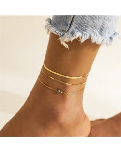 Vintage Ethnic Style Turquoise Decorated Simple Four-layers Bohemian Fashion Wholesale Anklet - Golden