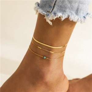 Vintage Ethnic Style Turquoise Decorated Simple Four-layers Bohemian Fashion Wholesale Anklet - Golden