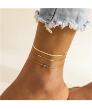 Vintage Ethnic Style Turquoise Decorated Simple Four-layers Bohemian Fashion Wholesale Anklet - Golden