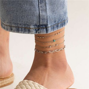 Vintage Ethnic Style Turquoise Decorated Simple Four-layers Bohemian Fashion Wholesale Anklet - Vintage
