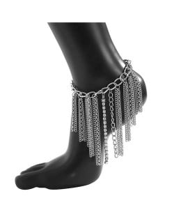 American Fashion Design Alloy Chains Tassel Wholesale Anklet - Silver