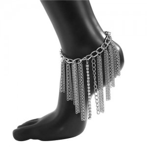 American Fashion Design Alloy Chains Tassel Wholesale Anklet - Silver