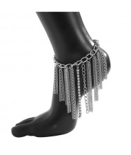 American Fashion Design Alloy Chains Tassel Wholesale Anklet - Silver