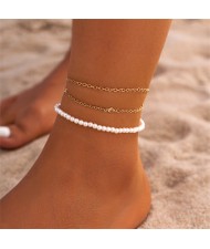 Mini Pearl Hearts Decorated Thin Chain Double-layers Women Beach Wholesale Anklet