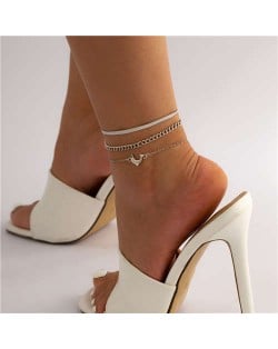 Little Dolphin Pendant Women Multilayer Alloy Wholesale Anklet - Silver