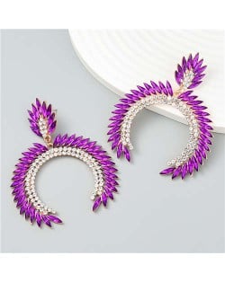 Trendy Catwalk Style Sparkling Rhinestone Moon Shape Exaggerated Women Wholesale Earrings - Purple