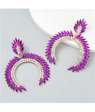 Trendy Catwalk Style Sparkling Rhinestone Moon Shape Exaggerated Women Wholesale Earrings - Purple