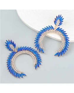 Trendy Catwalk Style Sparkling Rhinestone Moon Shape Exaggerated Women Wholesale Earrings - Blue