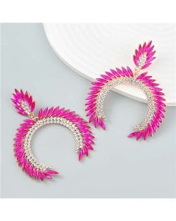 Trendy Catwalk Style Sparkling Rhinestone Moon Shape Exaggerated Women Wholesale Earrings - Rose