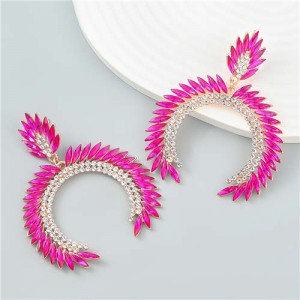 Trendy Catwalk Style Sparkling Rhinestone Moon Shape Exaggerated Women Wholesale Earrings - Rose