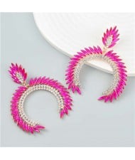 Trendy Catwalk Style Sparkling Rhinestone Moon Shape Exaggerated Women Wholesale Earrings - Rose