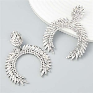 Trendy Catwalk Style Sparkling Rhinestone Moon Shape Exaggerated Women Wholesale Earrings - White