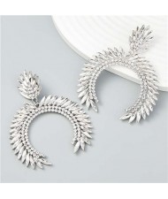 Trendy Catwalk Style Sparkling Rhinestone Moon Shape Exaggerated Women Wholesale Earrings - White