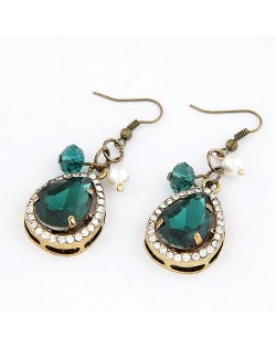 Vintage Luxurious Baroque Style Green Gems Inlaid Water-drop Earrings