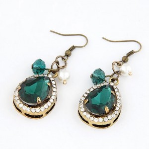 Vintage Luxurious Baroque Style Green Gems Inlaid Water-drop Earrings
