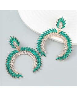 Trendy Catwalk Style Sparkling Rhinestone Moon Shape Exaggerated Women Wholesale Earrings - Green