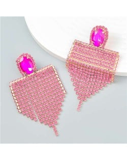 Glistening Rhinestone Tassel European and American Fashion Banquet Style Wholesale Earrings - Pink