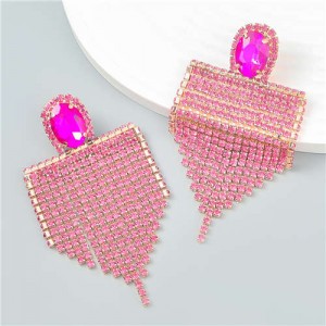 Glistening Rhinestone Tassel European and American Fashion Banquet Style Wholesale Earrings - Pink