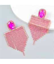 Glistening Rhinestone Tassel European and American Fashion Banquet Style Wholesale Earrings - Pink