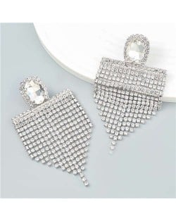 Glistening Rhinestone Tassel European and American Fashion Banquet Style Wholesale Earrings - White