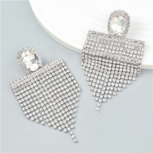 Glistening Rhinestone Tassel European and American Fashion Banquet Style Wholesale Earrings - White