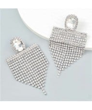 Glistening Rhinestone Tassel European and American Fashion Banquet Style Wholesale Earrings - White