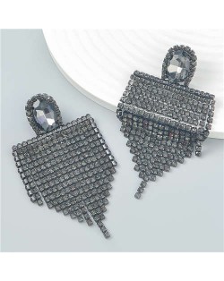 Glistening Rhinestone Tassel European and American Fashion Banquet Style Wholesale Earrings - Black