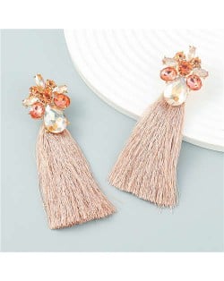Vintage Flower Cluster Design Long Cotton Thread Wholesale Tassel Earrings - Champagne
