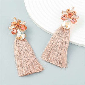 Vintage Flower Cluster Design Long Cotton Thread Wholesale Tassel Earrings - Champagne