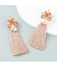 Vintage Flower Cluster Design Long Cotton Thread Wholesale Tassel Earrings - Champagne