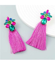 Vintage Flower Cluster Design Long Cotton Thread Wholesale Tassel Earrings - Rose