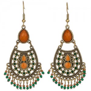 Bohemian Fashion Orange Beads Alloy Waterdrop Tassel Design Wholesale Drop Earrings