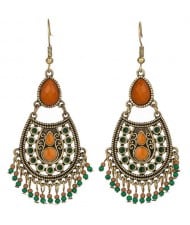 Bohemian Fashion Orange Beads Alloy Waterdrop Tassel Design Wholesale Drop Earrings