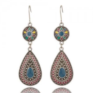 Boho Floral Fashion Oil-spot Glazed Alloy Women Wholesale Drop Earrings
